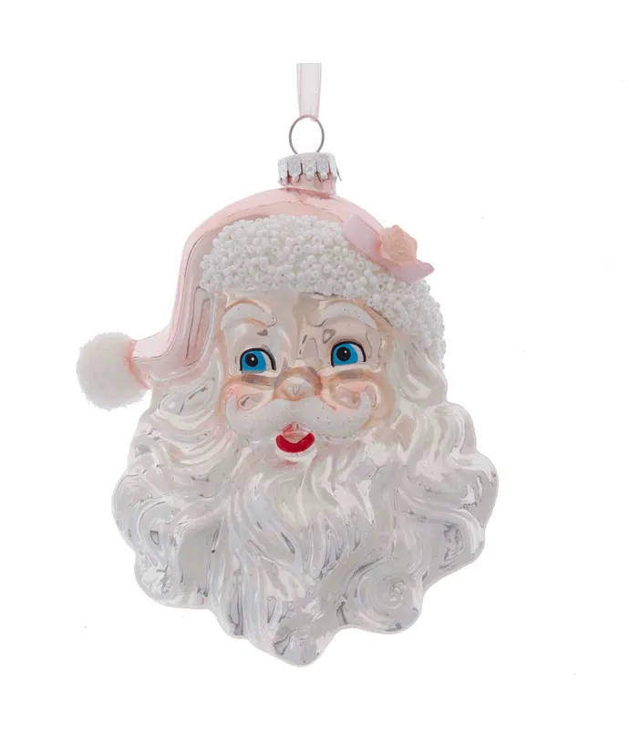 Glass Pink Silver Santa Head Ornament Winterwood Gift Christmas